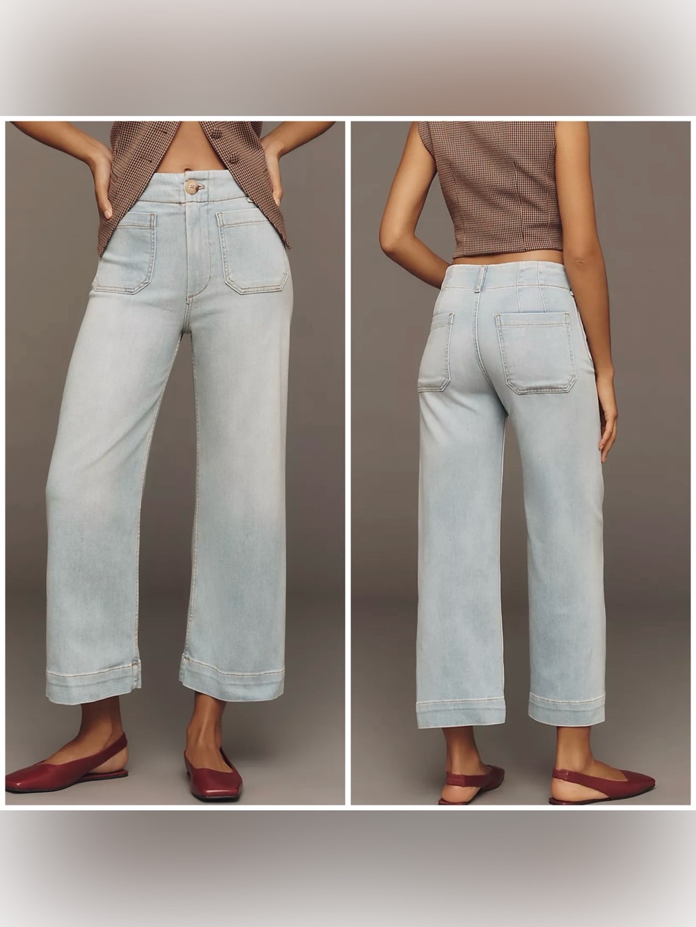 NWOT Anthropologie Maeve Colette High-Rise Wide-Leg Cropped Jeans Korat Wash 31